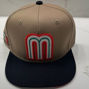 Tan and Black Mexico Cap with Red and Green Logo